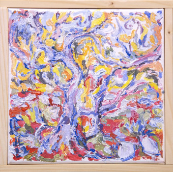 'The singing tree of the fjell'/'Tunturin laulava puu', Johanna Lumme, 20x20 cm, Oil and acrylic on canvas, 2022, 580€