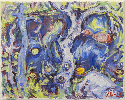 Lähde/ The Pond, 22x37 cm, Oil and acrylic on canvas, 2023, SOLD